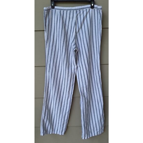 Victoria's Secret Linen blend Striped Pull on Wide Leg Pants White-Gray/Blue 6 - Picture 4 of 8